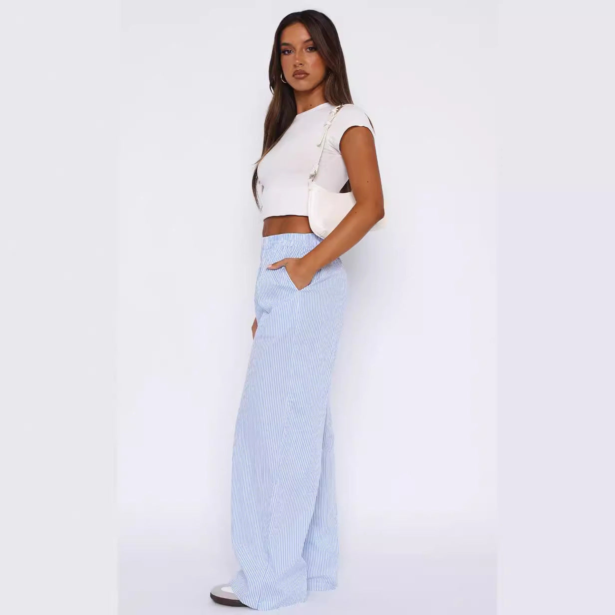 Summer Breeze Striped Elegance Women's Fashion Casual Wide Leg Pants for Effortless Style