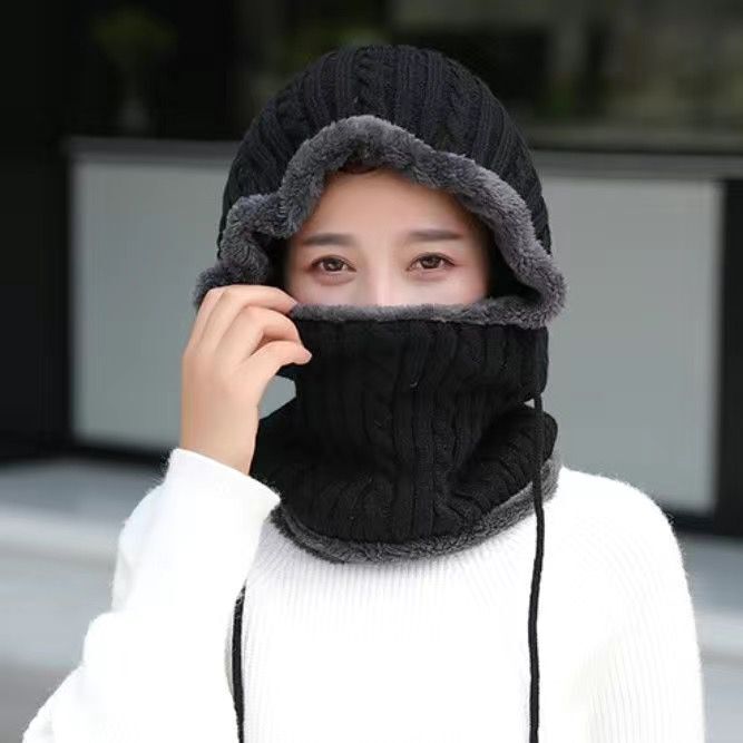 Winter Knitted Hat with Mask and Neck Scarf for Women