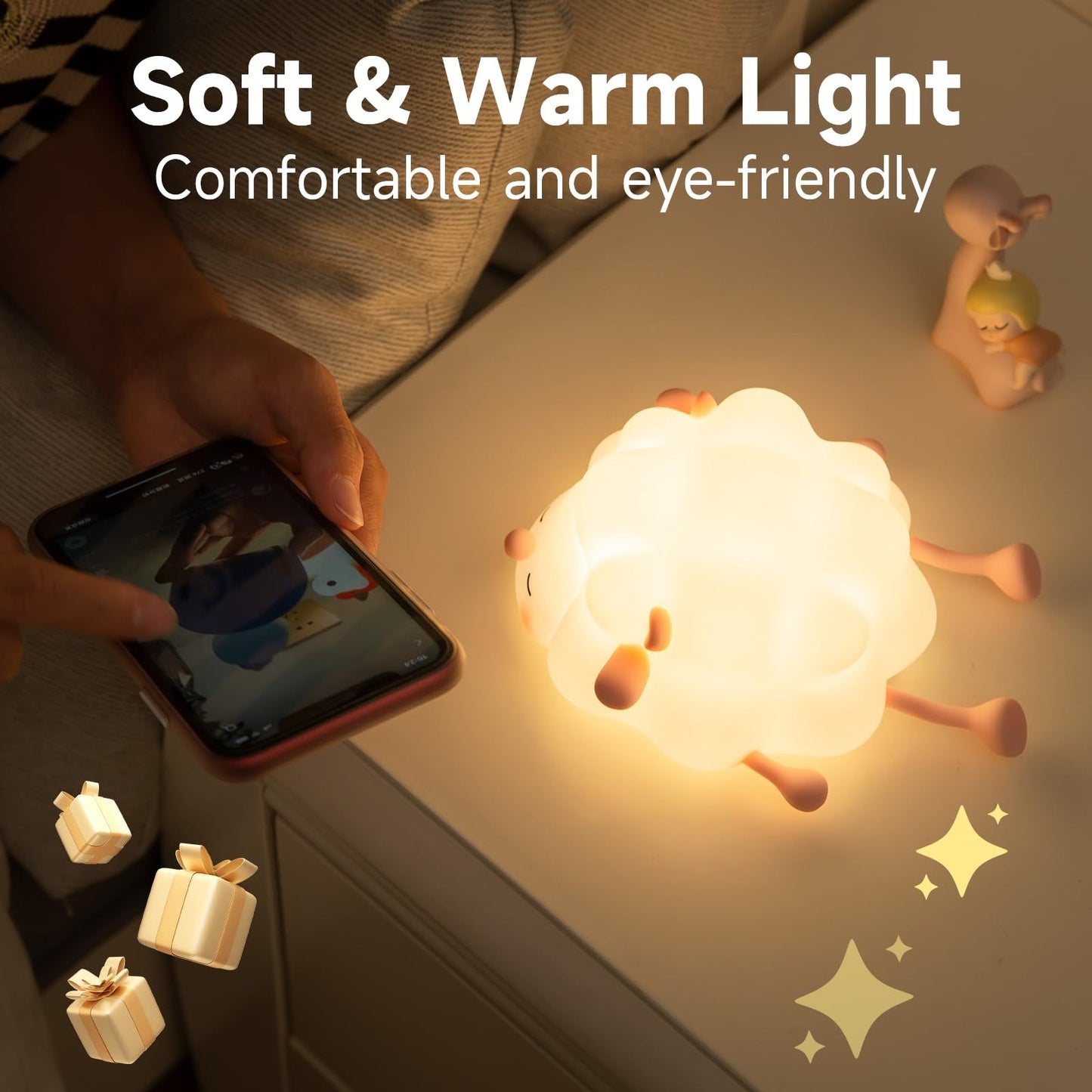 Sheep Dreams Cute Silicone Night Light for Children Room Decor Rechargeable with Timing Dimming and Sleep Features