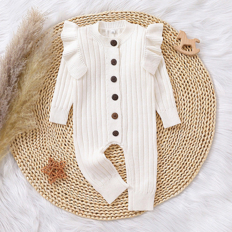 Cozy and Cute Tricolor Warm Sweater Baby Lace Long Sleeve Jumpsuit