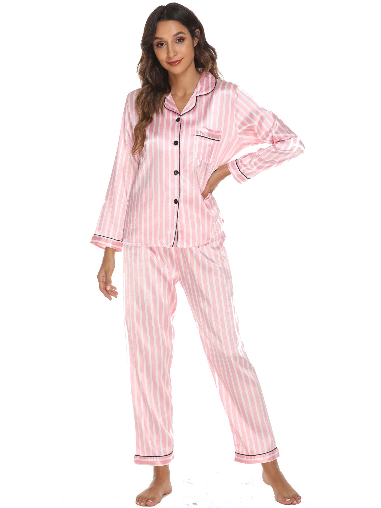 Women's Print Pajama Set Long Sleeve Tops And Pants Loungewear Sleepwear