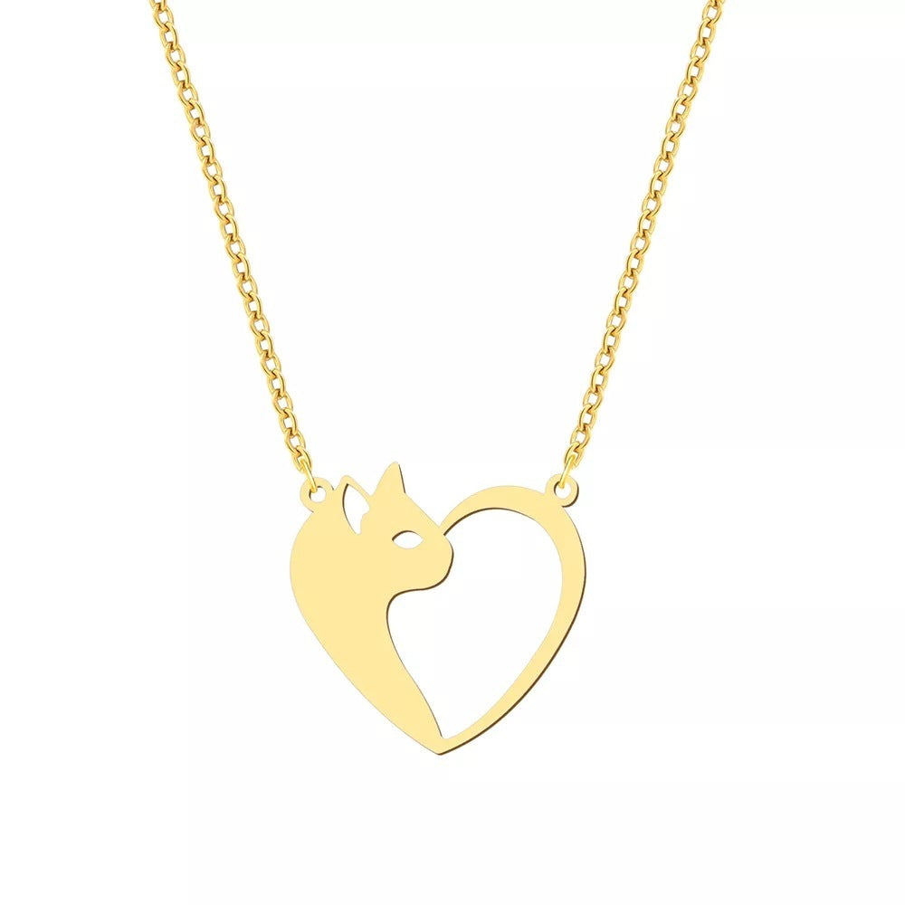 Chic Stainless Steel Heart Cat Pendant Necklace Fashion Jewelry for Women and Girls Clavicle Chains Perfect Gifts