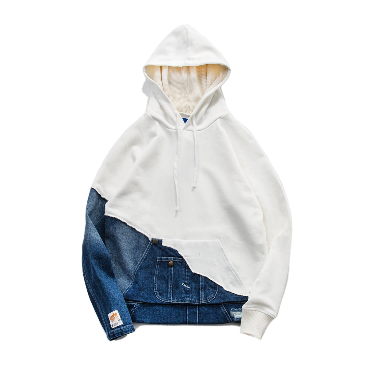 Men's Casual Hooded Sweater: Mid-Washed Denim Stitching