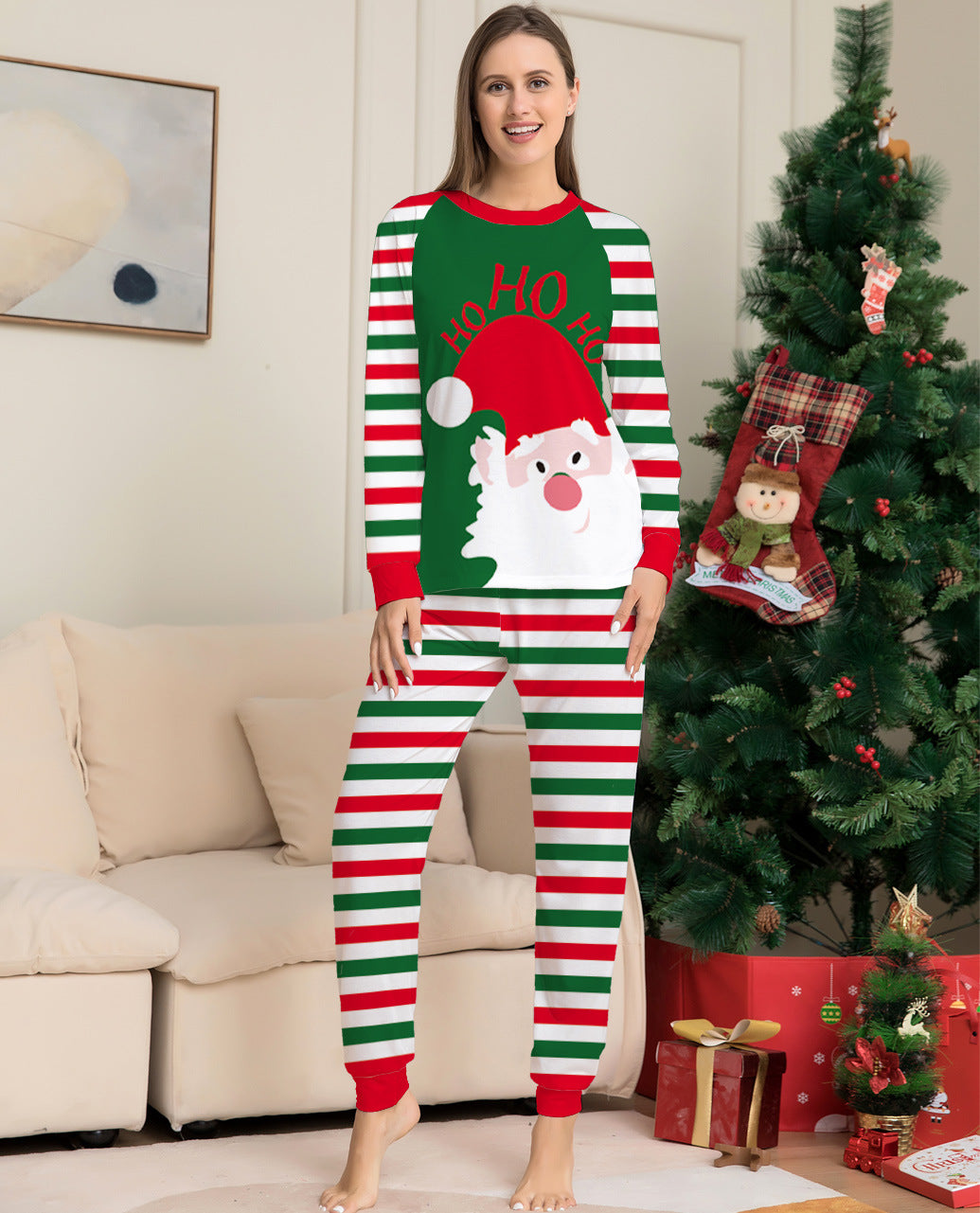 Red Stripe Family Christmas Pajamas Cozy Holiday Sleepwear Sets for Xmas