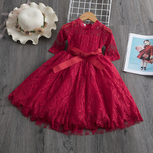 Lace Delights Girls Lace Dress for Spring and Autumn Elegance