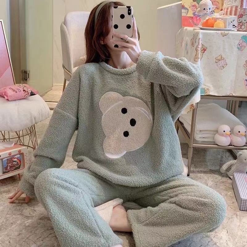 Warm and Cozy Winter Sleepwear for Women Cartoon Print Pajama Set for a Playful Night Rest