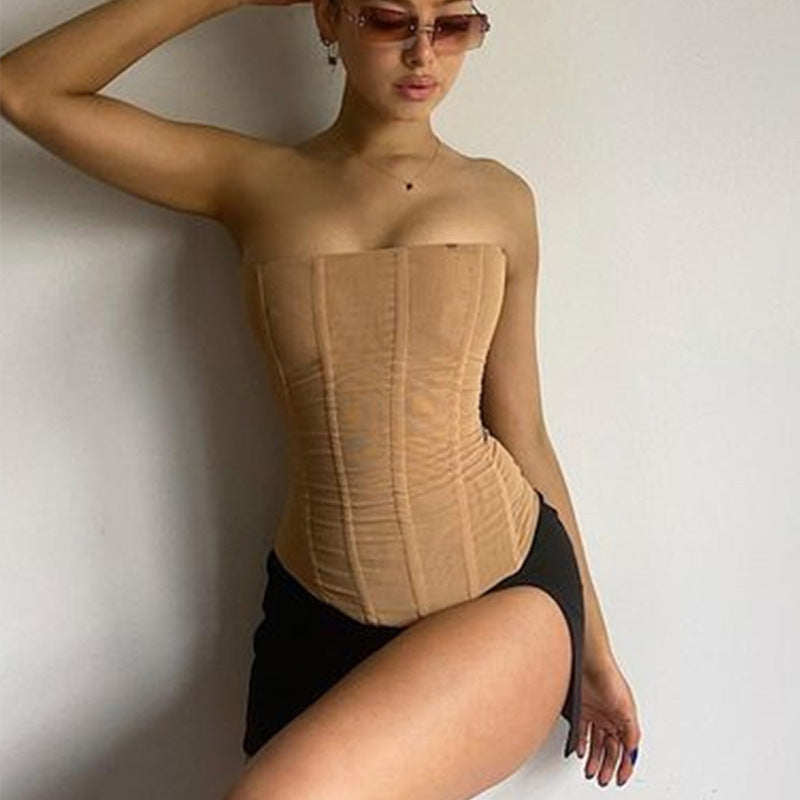 Meshy Chic New Summer Sleeveless Tube Top for Women Mesh Crop Corset Tank Perfect for Party and Streetwear