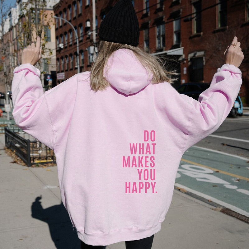 Women's Loose Sport Hoodie with Inspirational Print: Comfortable Workout Wear