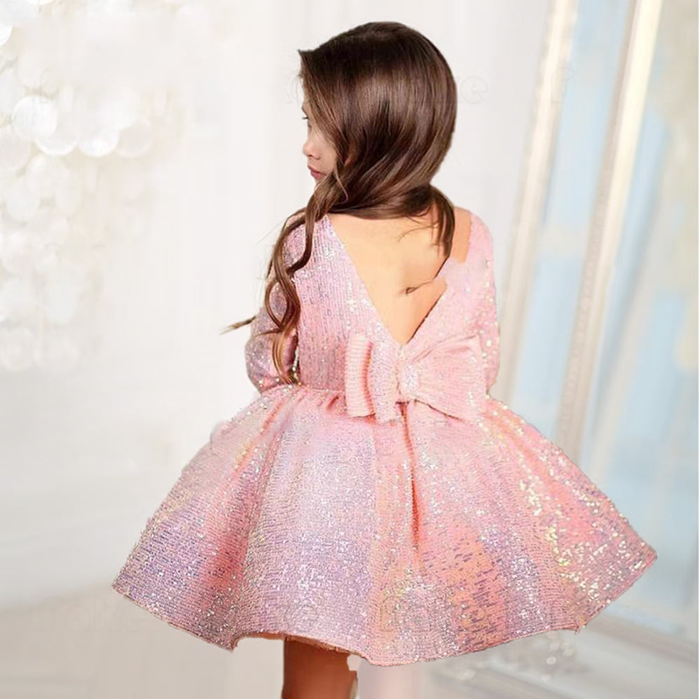 Graceful Charm: Long Sleeve Pleated Princess Dress for Girls