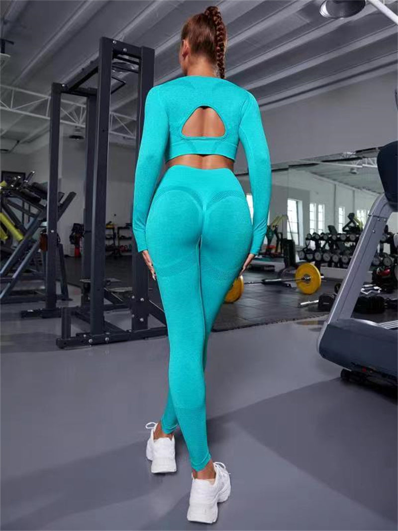 Ultimate Performance Ensemble 2pcs Long Sleeve Hollow Design Tops and Butt Lifting High Waist Seamless Fitness Leggings  Ideal Sports Gym Sportswear Outfits