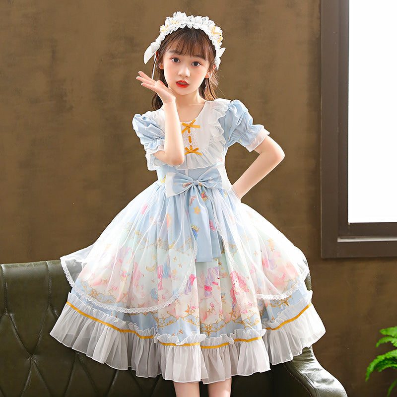 Enchanting Elegance Short Sleeve Children Dress and Lolita Skirt Full Set