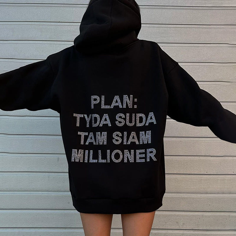 Long Sleeve Hooded Letter-print Sweater