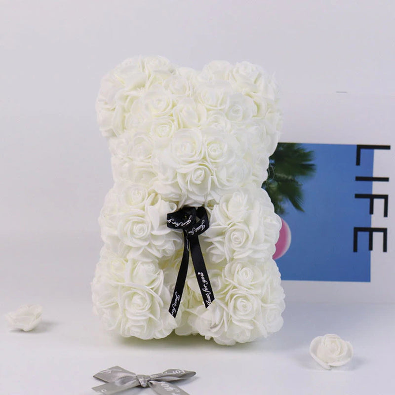 20Cm Immortal Rose Bear New Year Gift for Girlfriend Valentine'S Day Creative Simulation Flower PE Foam Rose Bear Wedding Decor