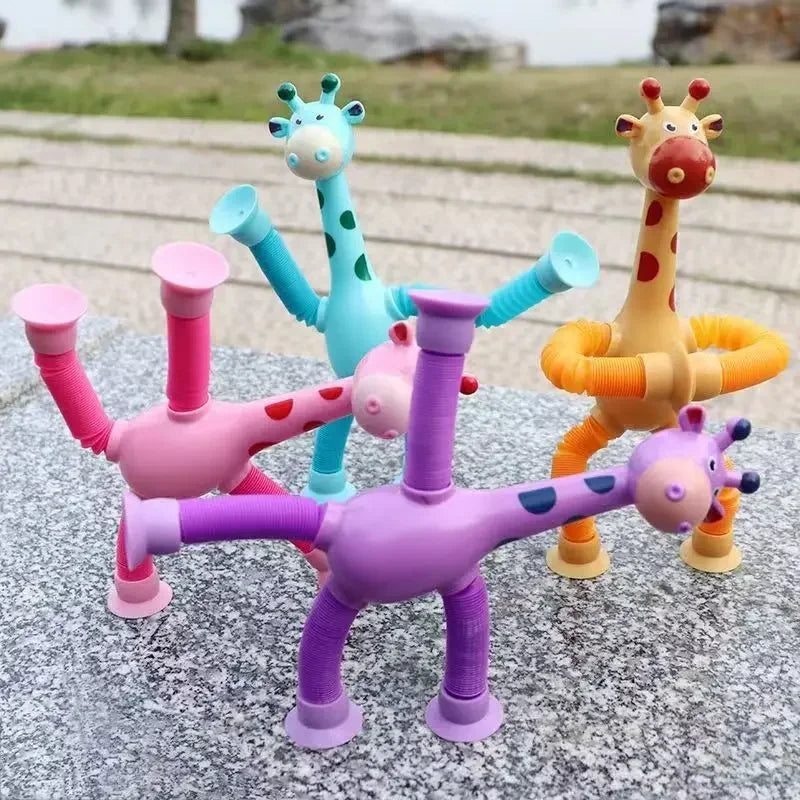 Suction Cup Toys Kids Giraffe Pop Tube Sensory Playing Early Education Stress Relief Squeeze Fidget Games