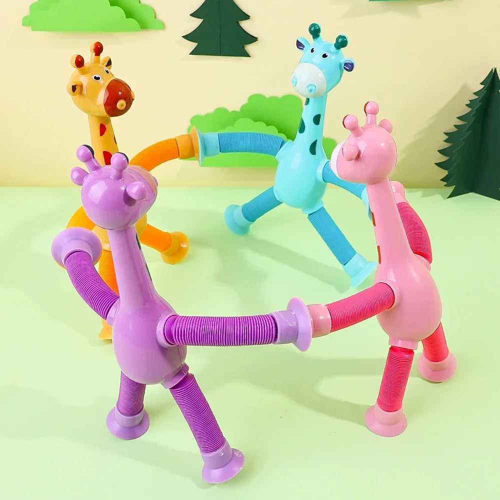 Suction Cup Toys Kids Giraffe Pop Tube Sensory Playing Early Education Stress Relief Squeeze Fidget Games