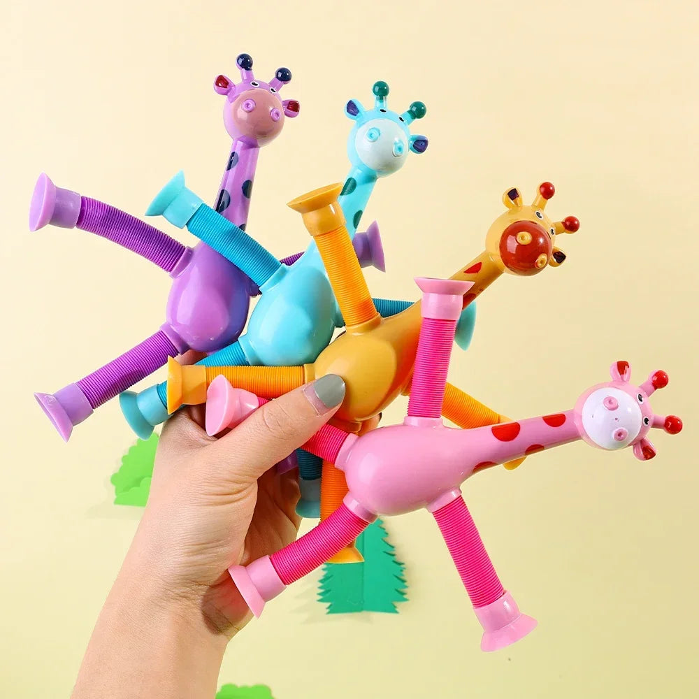 Suction Cup Toys Kids Giraffe Pop Tube Sensory Playing Early Education Stress Relief Squeeze Fidget Games