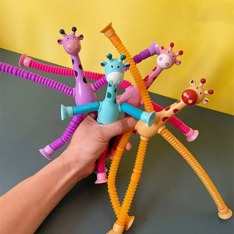 Suction Cup Toys Kids Giraffe Pop Tube Sensory Playing Early Education Stress Relief Squeeze Fidget Games