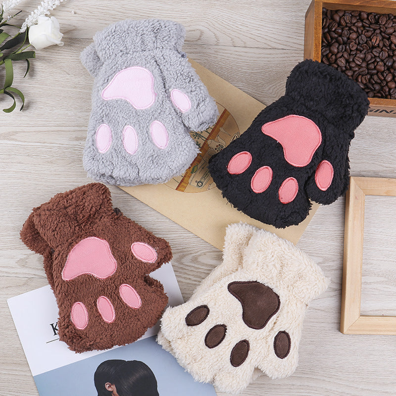 Korean Style Cat Claw Gloves - Warm and Cute Winter Fingerless Gloves for Women