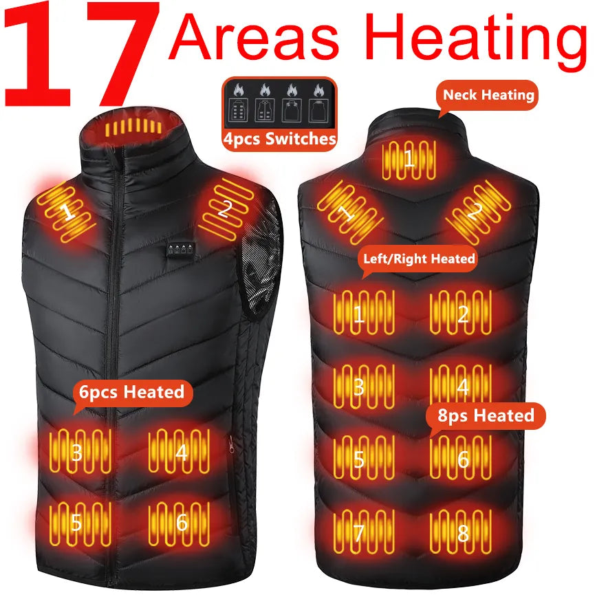 USB Heated Vest Electric Heating Jacket for Men and Women 17 Heating Zones Winter Bodywarmer