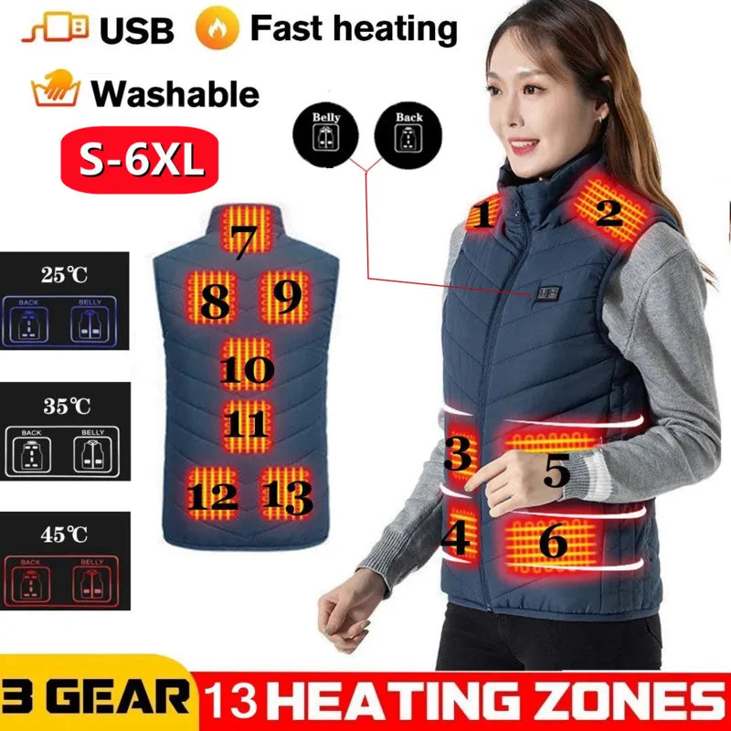 USB Heated Vest Electric Heating Jacket for Men and Women 17 Heating Zones Winter Bodywarmer