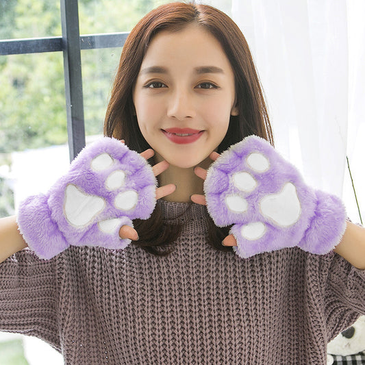 Korean Style Cat Claw Gloves - Warm and Cute Winter Fingerless Gloves for Women