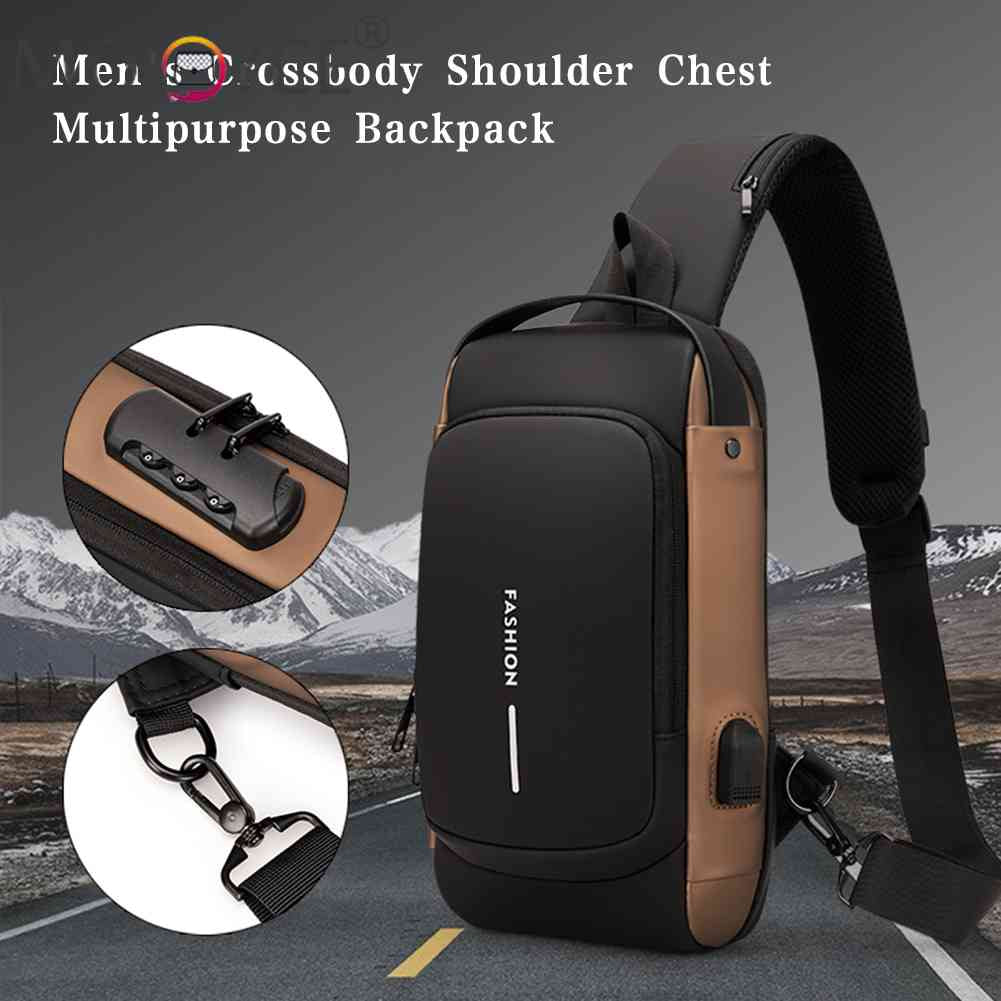 Men Chest Bag USB Charging Port Male PU Shoulder Bag Outdoor Sports Travel Messenger Crossbody Bags Belt Pouch