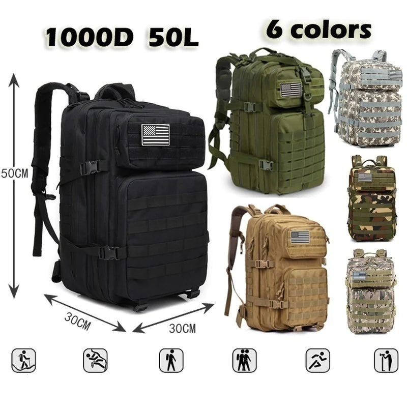 "Outdoor Military Rucksacks: Waterproof 50L 1000D Nylon Trekking Fishing Hunting Bag Backpack for Tactical Sports, Camping, and Hiking"