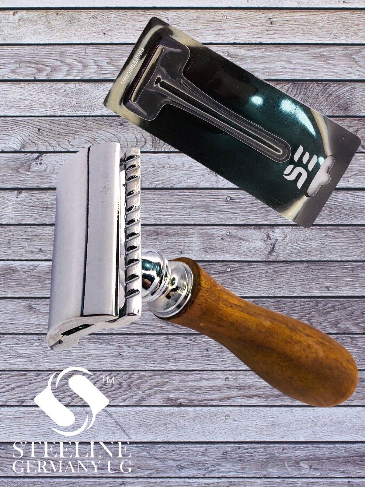 RASOIO SICUREZZA TRE PEZZI PETTINE CHIUSO OMEGA DOUBLE EDGE SAFETY RAZOR WOOD