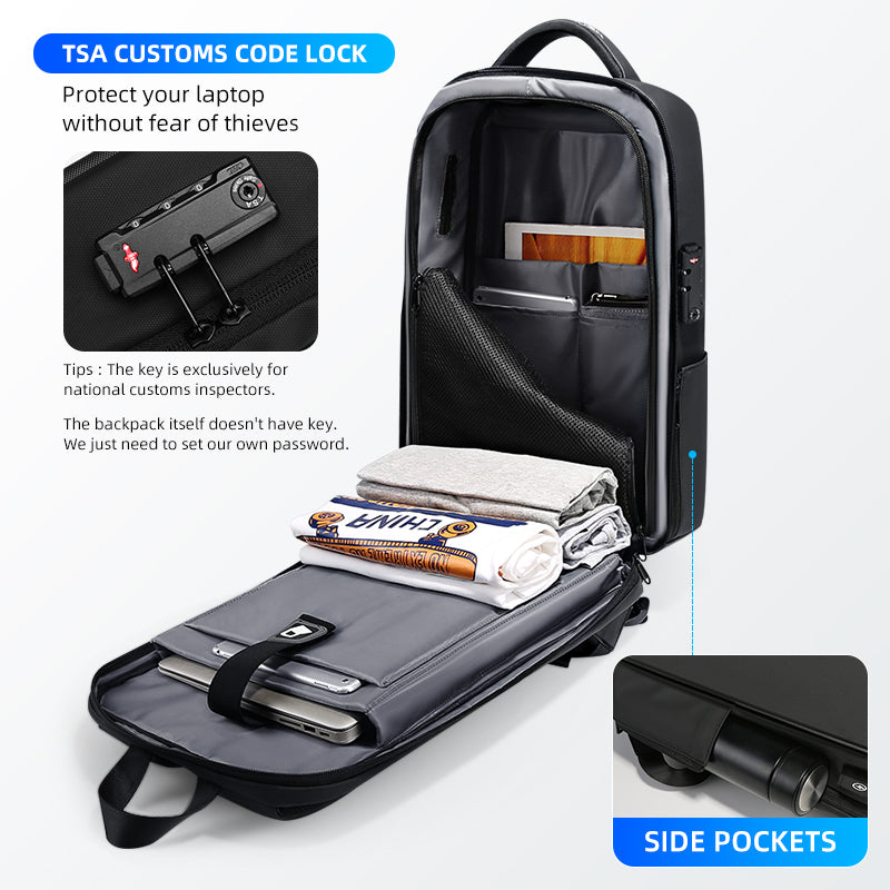 "Newly Designed Men's Business Travel Backpack with Anti-Theft and Waterproof Features, USB Charging Port, and Brand Logo"