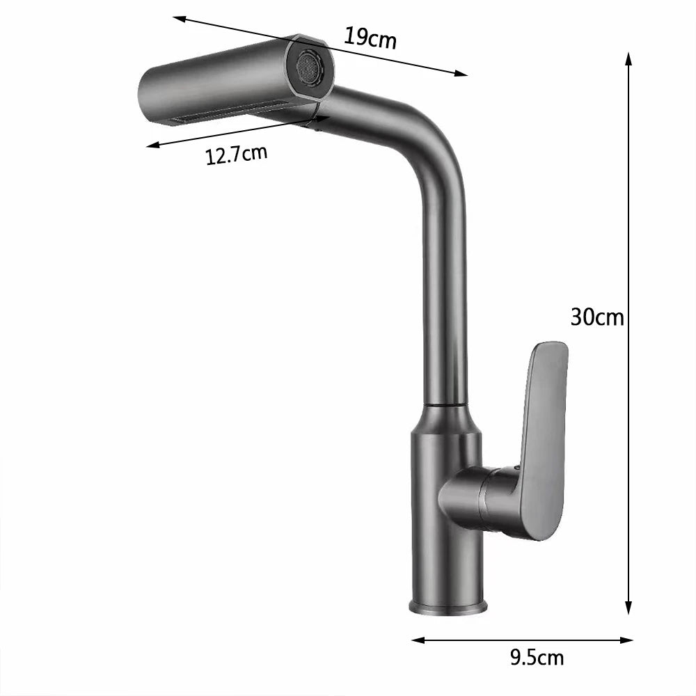 Waterfall Kitchen Faucet Pull out Stream Sprayer Stainless Steel Hot Cold Single Hole 360 ° Rotation