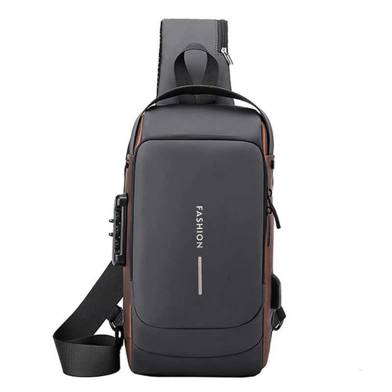 Men Chest Bag USB Charging Port Male PU Shoulder Bag Outdoor Sports Travel Messenger Crossbody Bags Belt Pouch