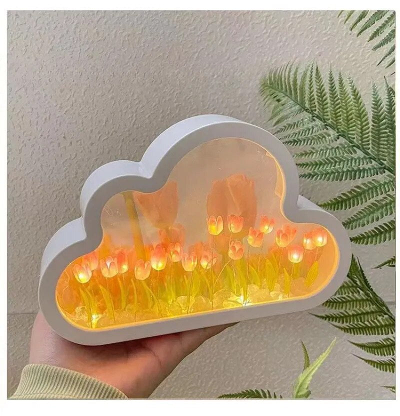 Diy Tulip Cloud Sea of Flowers Night Light Creative Light Atmosphere Light Transparent Qixi Lovers Gift Desktop Decoration