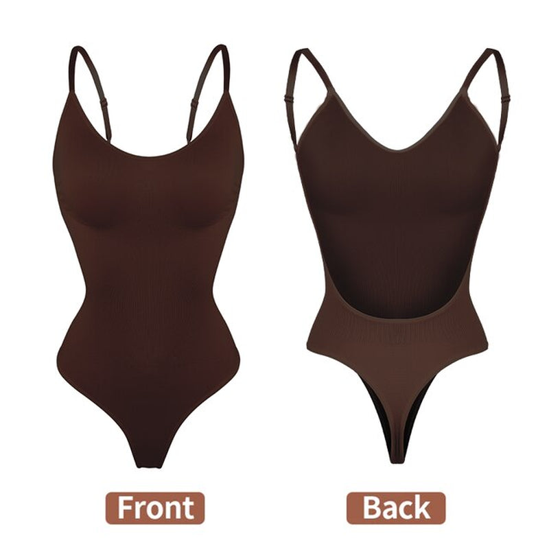 Bodysuit Shapewear Deep V-Neck Body Shaper Backless U Plunge Thong Shapers Waist Trainer Women Clear Strap Padded Push up Corset