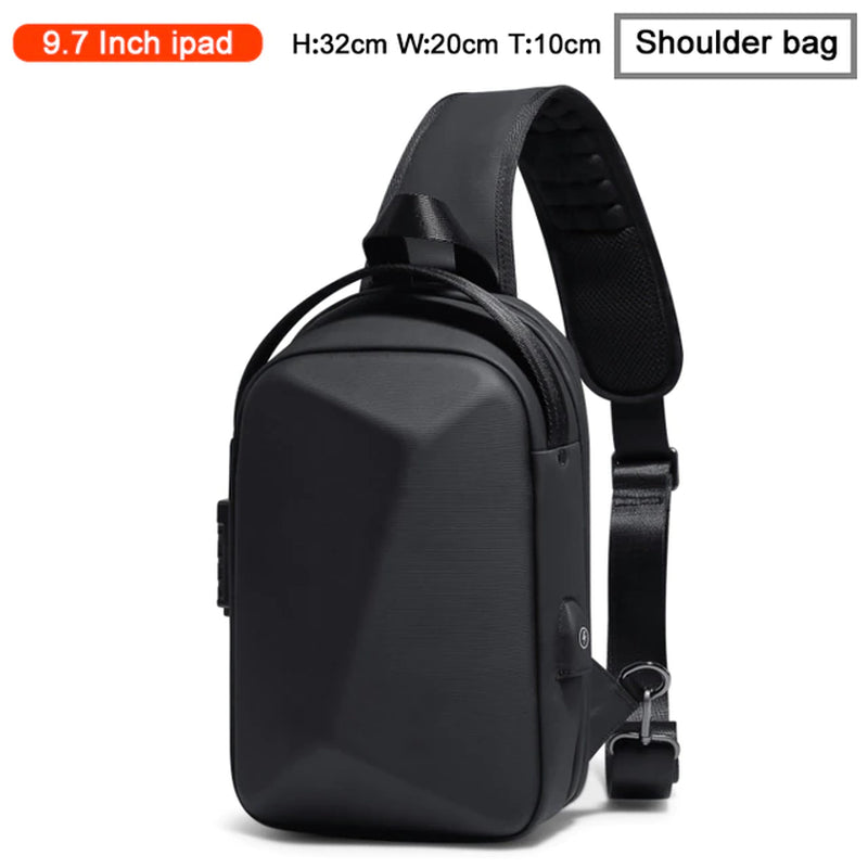 "Newly Designed Men's Business Travel Backpack with Anti-Theft and Waterproof Features, USB Charging Port, and Brand Logo"