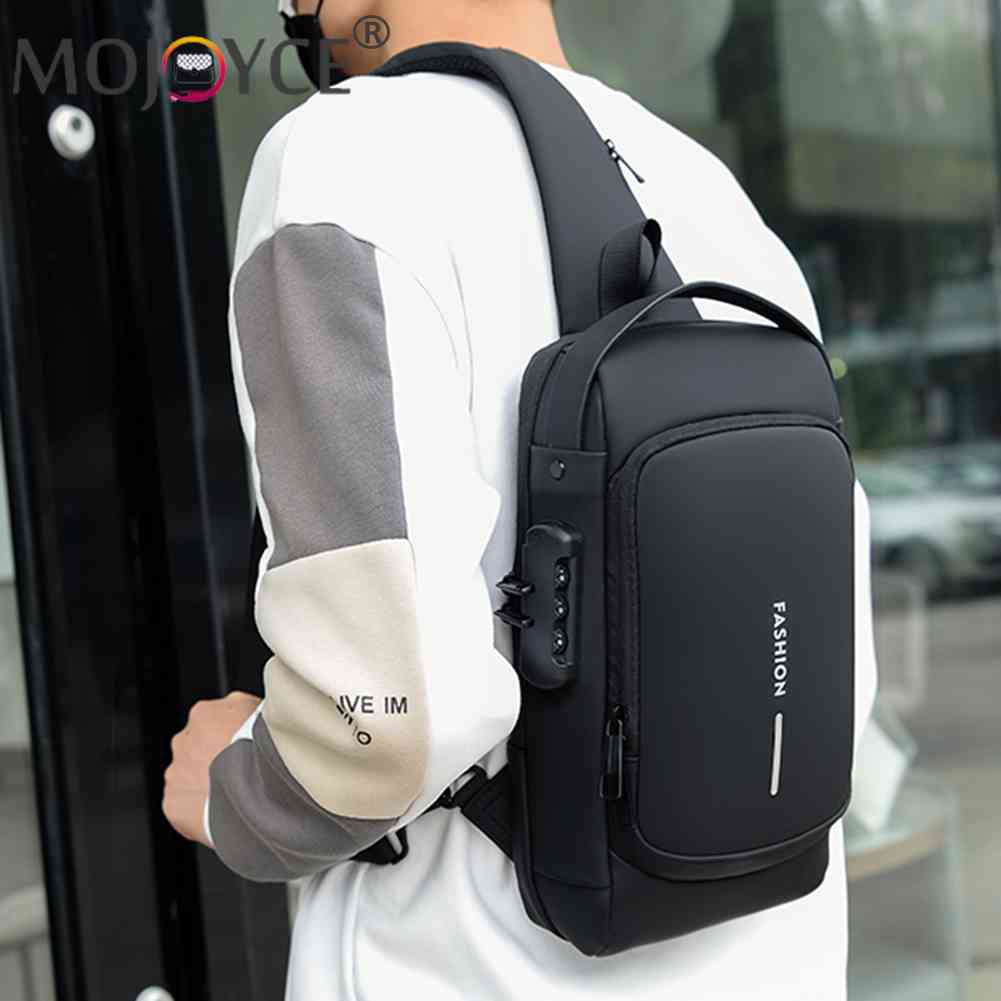 Men Chest Bag USB Charging Port Male PU Shoulder Bag Outdoor Sports Travel Messenger Crossbody Bags Belt Pouch