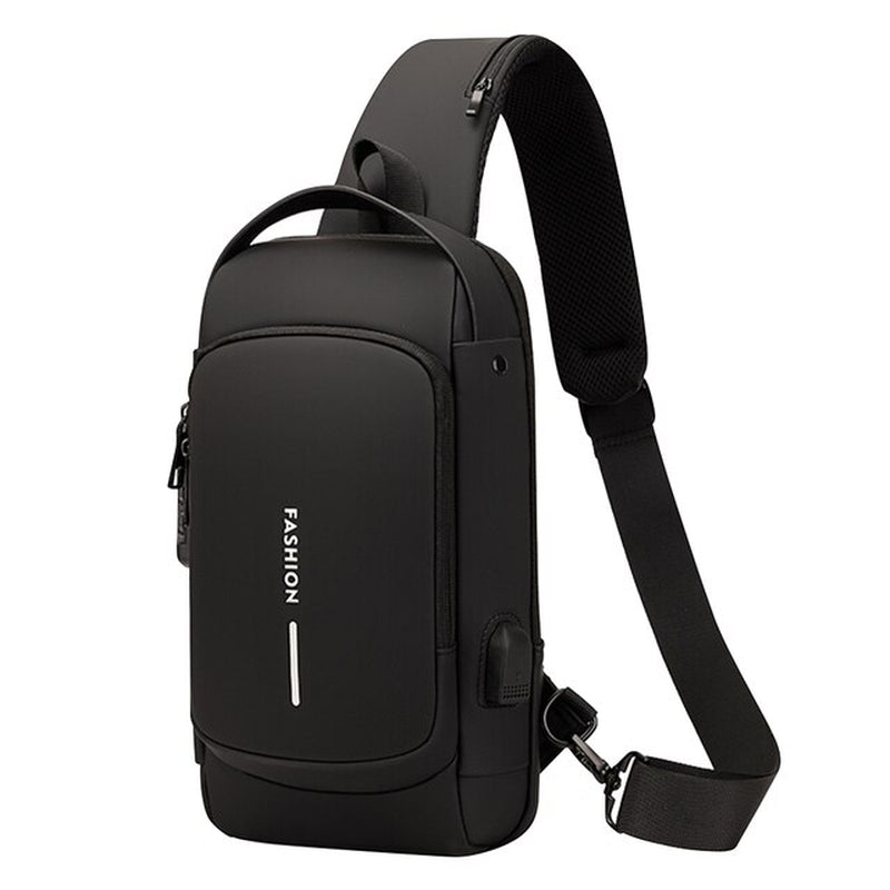 Men Chest Bag USB Charging Port Male PU Shoulder Bag Outdoor Sports Travel Messenger Crossbody Bags Belt Pouch