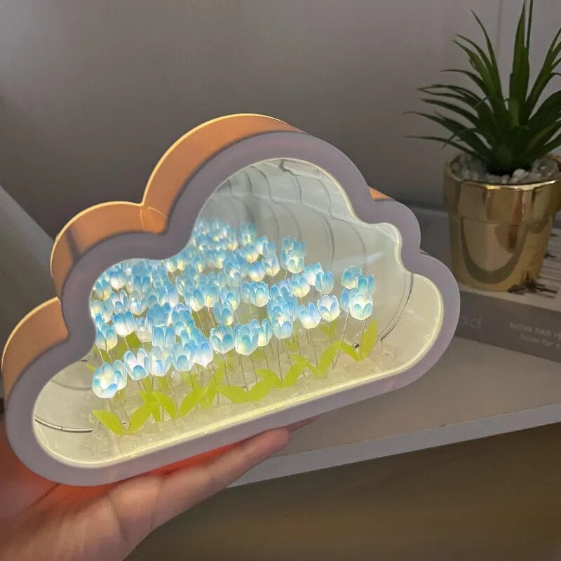 Diy Tulip Cloud Sea of Flowers Night Light Creative Light Atmosphere Light Transparent Qixi Lovers Gift Desktop Decoration