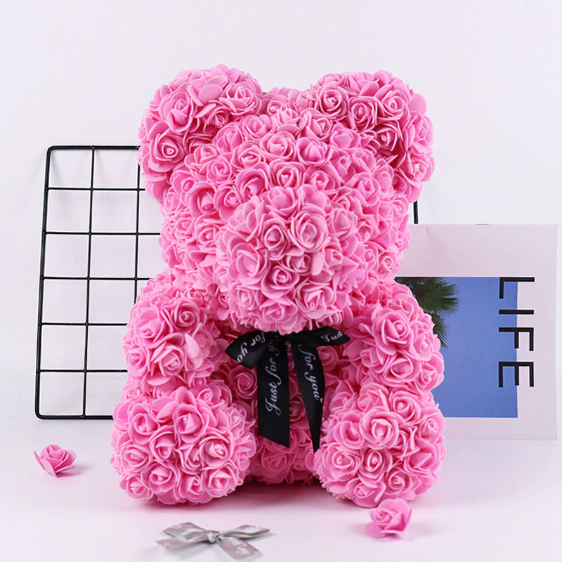 20Cm Immortal Rose Bear New Year Gift for Girlfriend Valentine'S Day Creative Simulation Flower PE Foam Rose Bear Wedding Decor