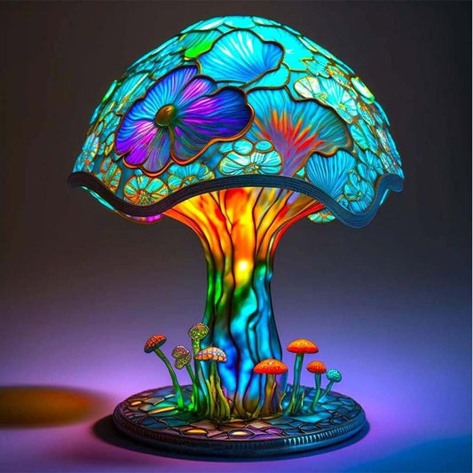 Vintage Stained Mushroom Table Lamp 5.9" Height Colorful Mushroom Night Light, Vintage Bohemian Resin Decorative Lamp for Home