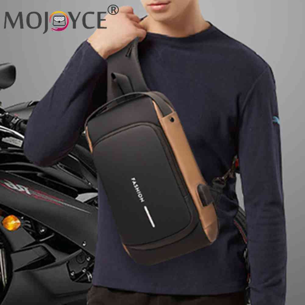 Men Chest Bag USB Charging Port Male PU Shoulder Bag Outdoor Sports Travel Messenger Crossbody Bags Belt Pouch