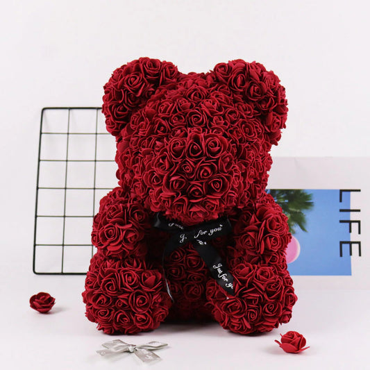 20Cm Immortal Rose Bear New Year Gift for Girlfriend Valentine'S Day Creative Simulation Flower PE Foam Rose Bear Wedding Decor