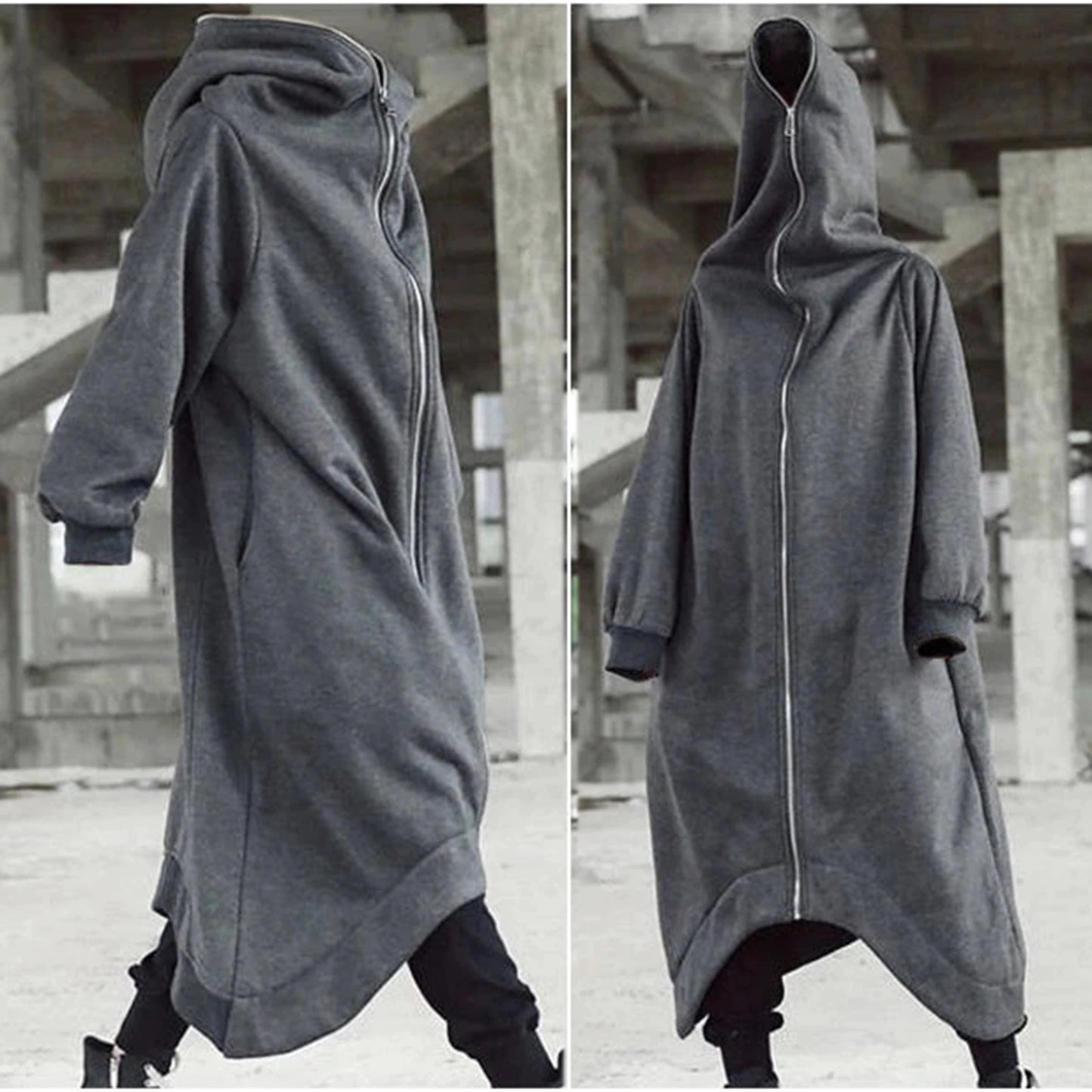 "Stylish Unisex Long Sleeve Hooded Nazgul Coat with Zipper Closure and Fleece Lining - Trending Long Hoodie for Sale with Convenient Dropshipping Option"