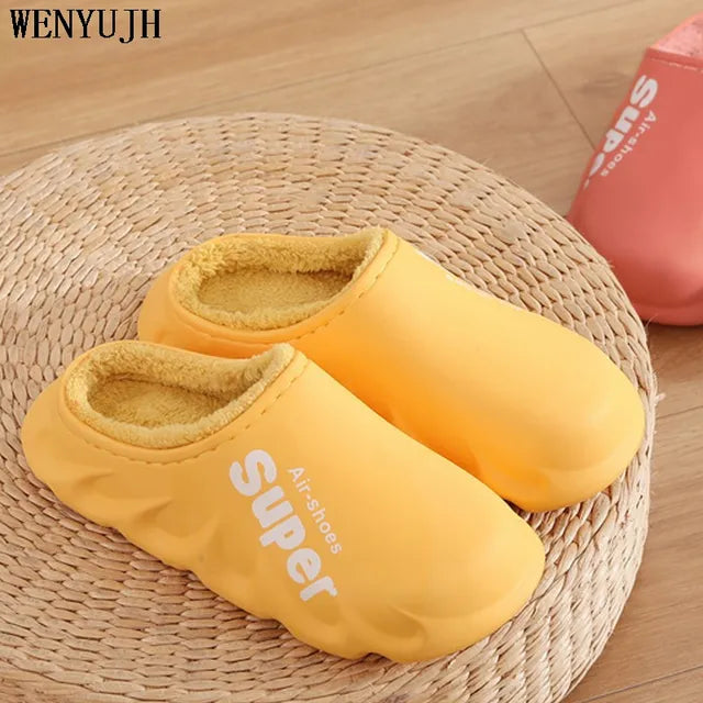 Men'S Slippers Home Plush Slipper Female Winter Warm Slippers Women Thick Bottom Waterproof Shoes Men Indoor Non-Slip Footwear