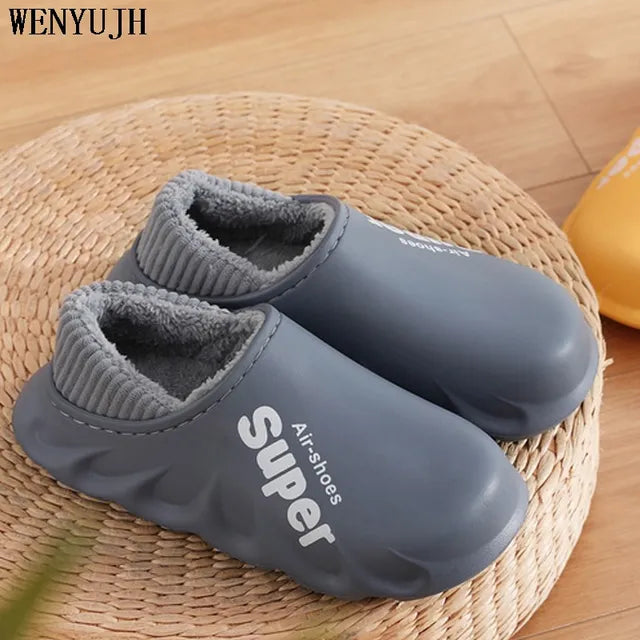 Men'S Slippers Home Plush Slipper Female Winter Warm Slippers Women Thick Bottom Waterproof Shoes Men Indoor Non-Slip Footwear