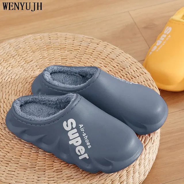 Men'S Slippers Home Plush Slipper Female Winter Warm Slippers Women Thick Bottom Waterproof Shoes Men Indoor Non-Slip Footwear