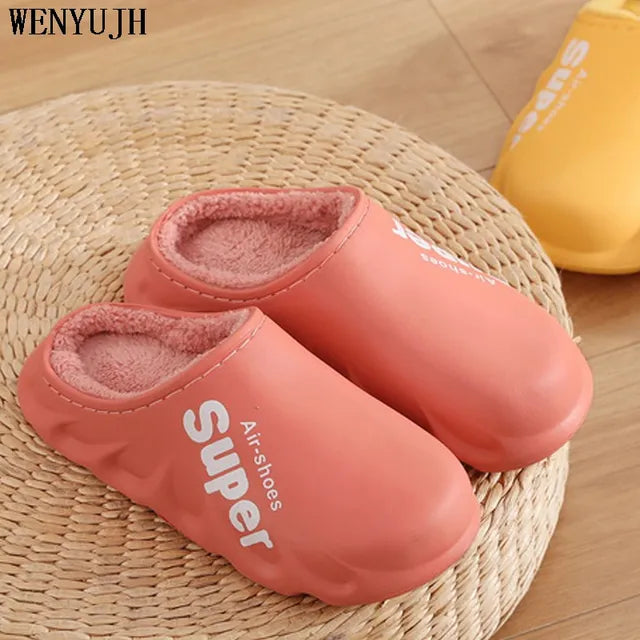 Men'S Slippers Home Plush Slipper Female Winter Warm Slippers Women Thick Bottom Waterproof Shoes Men Indoor Non-Slip Footwear