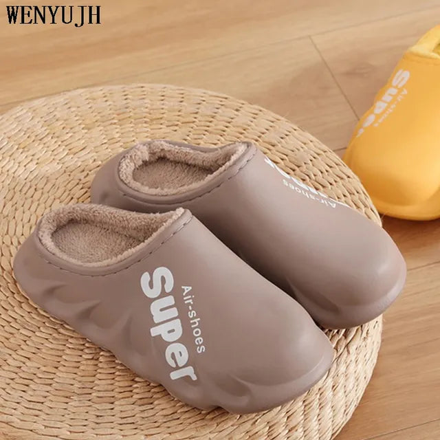 Men'S Slippers Home Plush Slipper Female Winter Warm Slippers Women Thick Bottom Waterproof Shoes Men Indoor Non-Slip Footwear