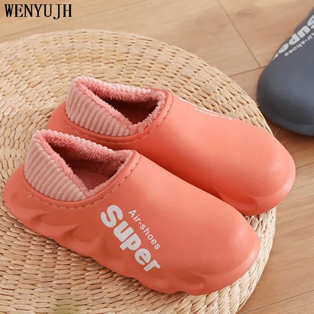 Men'S Slippers Home Plush Slipper Female Winter Warm Slippers Women Thick Bottom Waterproof Shoes Men Indoor Non-Slip Footwear