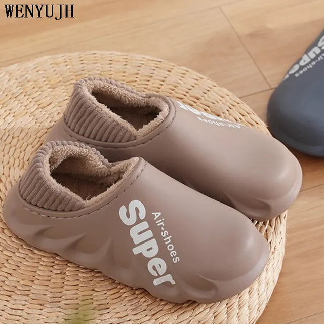 Men'S Slippers Home Plush Slipper Female Winter Warm Slippers Women Thick Bottom Waterproof Shoes Men Indoor Non-Slip Footwear