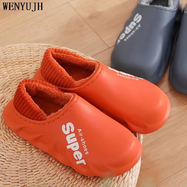 Men'S Slippers Home Plush Slipper Female Winter Warm Slippers Women Thick Bottom Waterproof Shoes Men Indoor Non-Slip Footwear